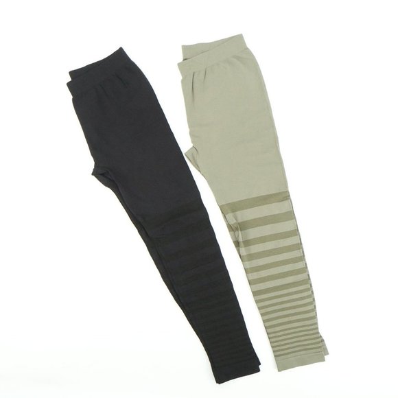 Rhonda Shear Seamless Tonal Striped Shaping Leggings Black Green L - Picture 1 of 4